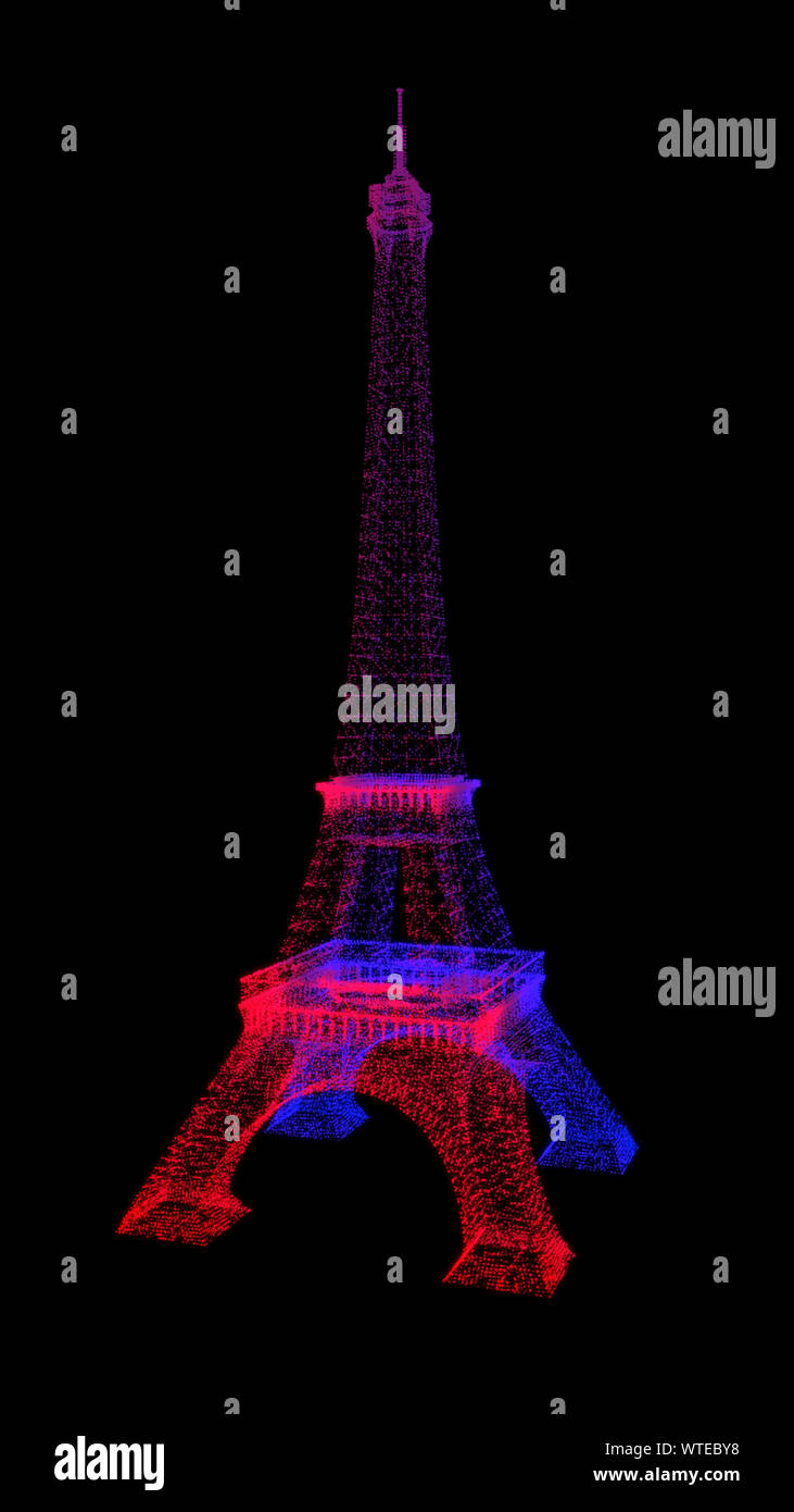 Illustration 3D incroyable et des feux lumineux caractérise Tour Eiffel  Paris France Tour Eiffel avec des particules de couleurs du drapeau de la  France et 8K fond noir Photo Stock - Alamy