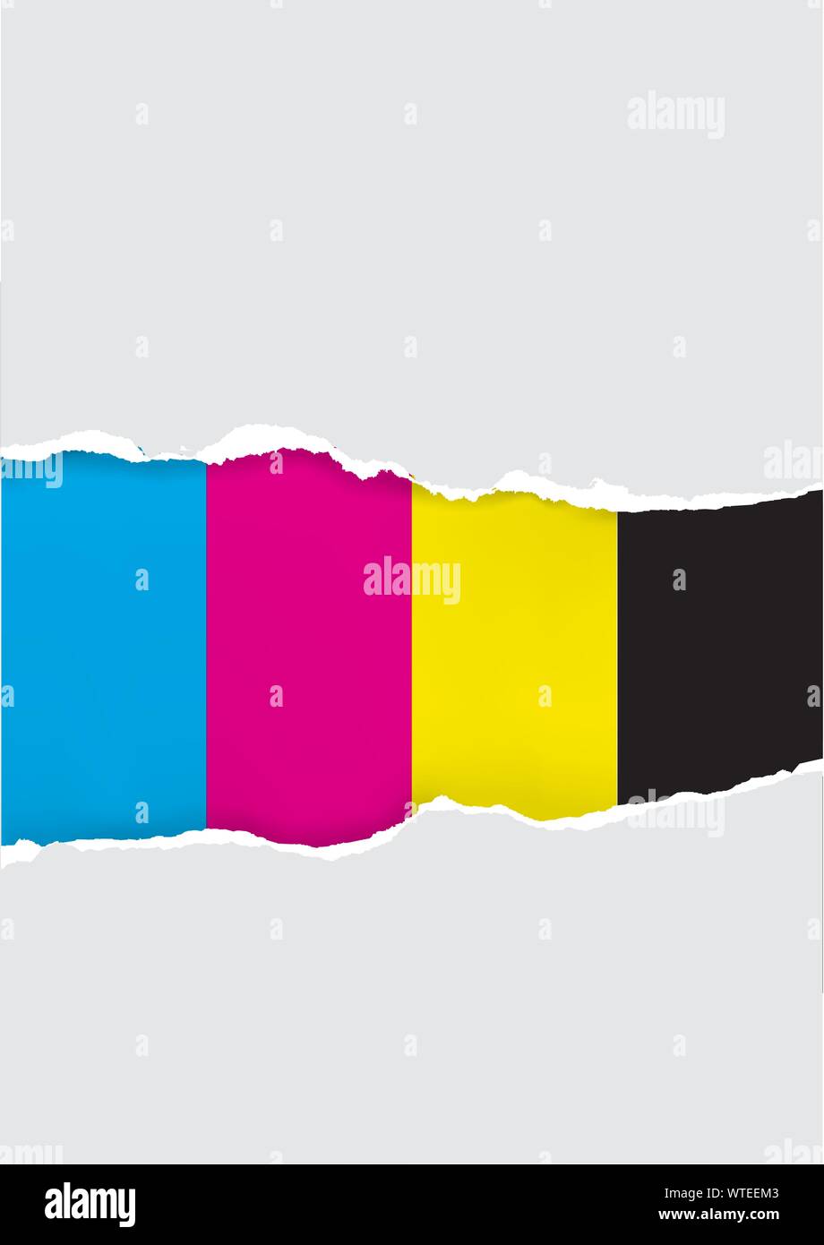 Papier déchiré avec des couleurs d'impression. Concept pour la présentation de l'impression couleur. Vector disponibles. Illustration de Vecteur