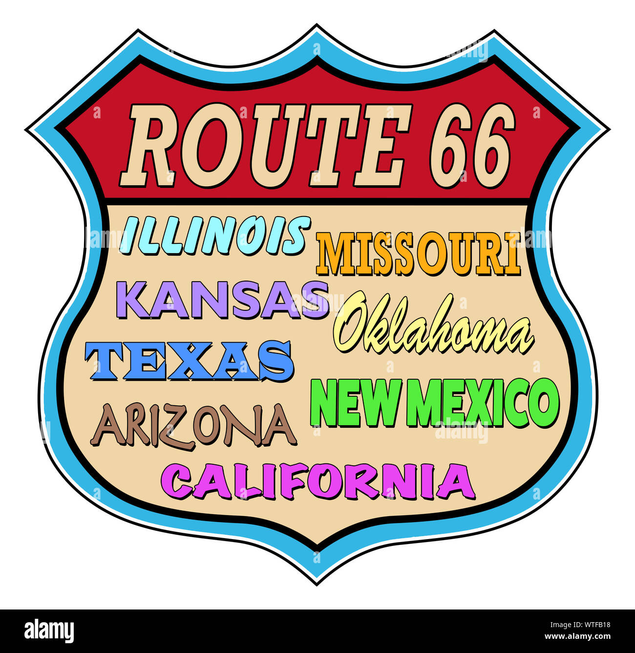 66 route de l'écran couleur avec noms d'état Banque D'Images