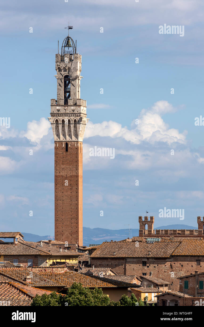 Vue sur la Torre del Mangia à partir de la Forteresse Medicea, Sienne - Italie Banque D'Images