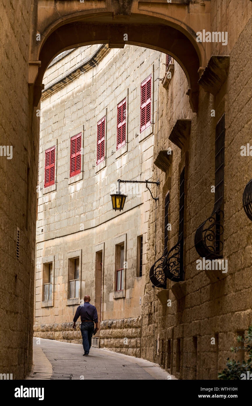 L'ancienne capitale de Malte, Mdina, sur un plateau, dans le centre de l'île, des rues étroites, Banque D'Images