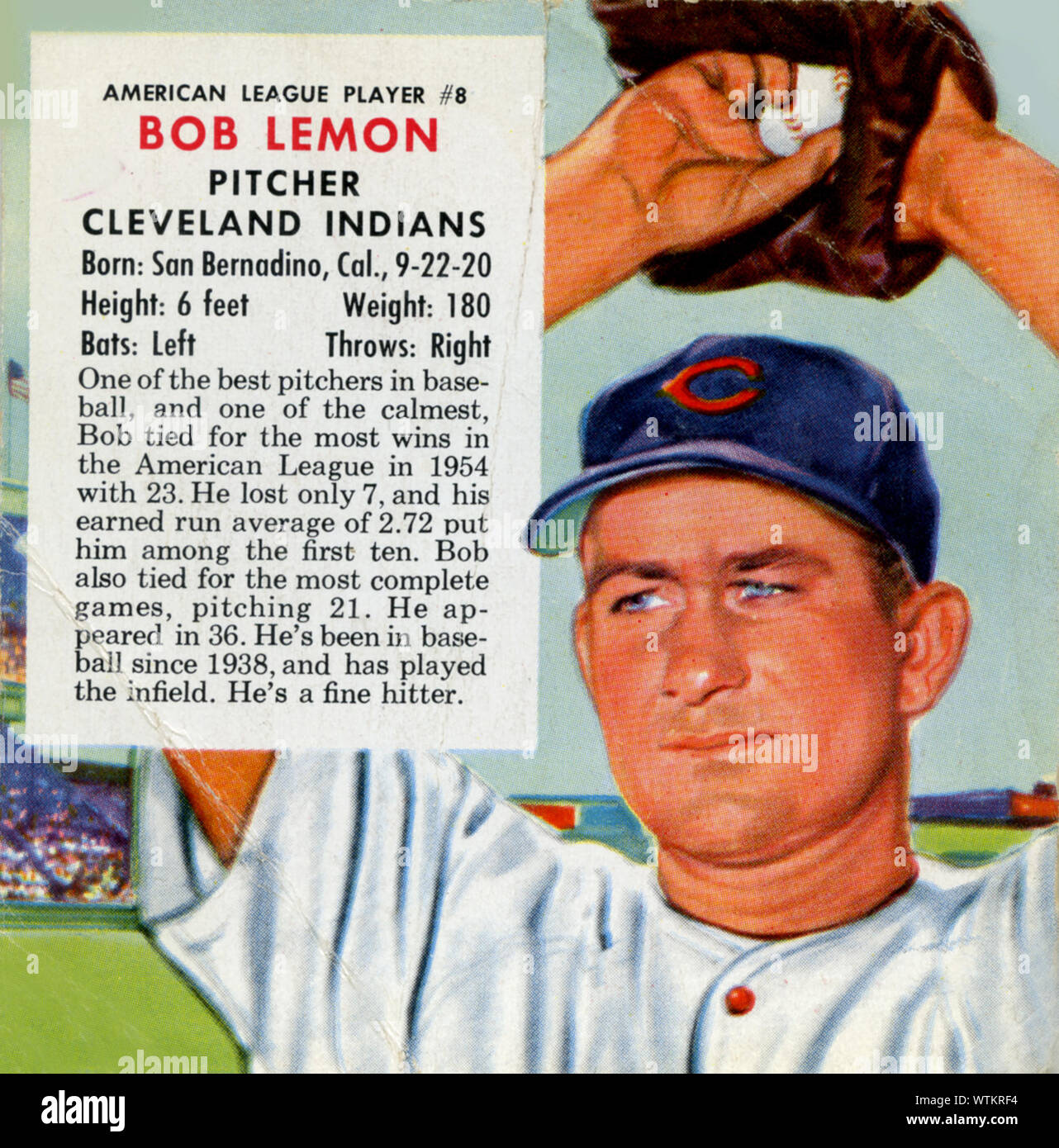 1950 baseball ère représentant carte Hall of Fame dvd Bob citron avec les Indians de Cleveland. Banque D'Images