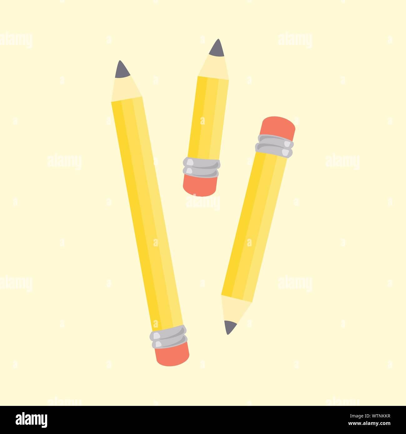 Gomme jaune Fournitures scolaires fixes Vector Illustration Set Illustration de Vecteur