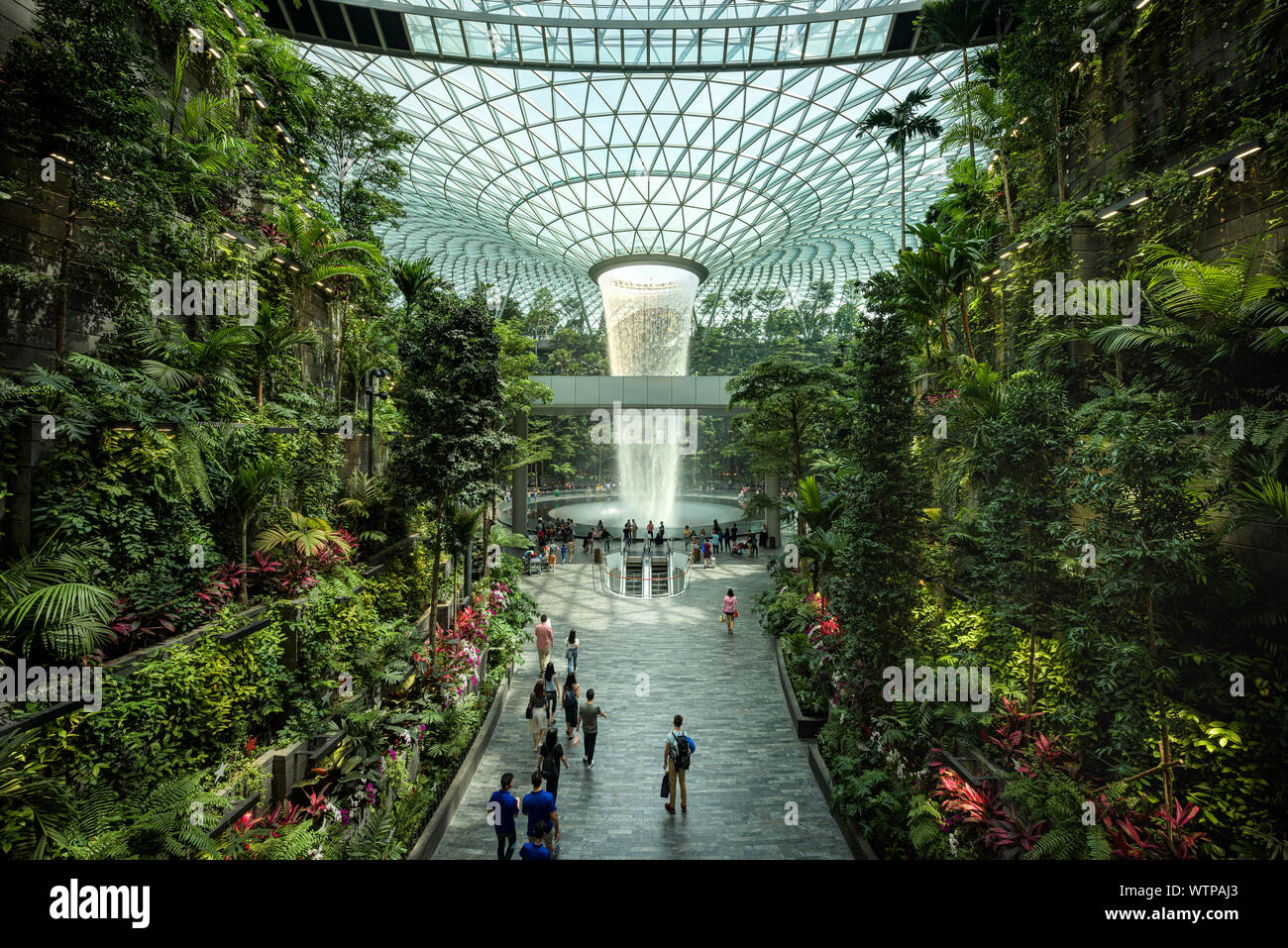 Le Joyau architectural Changi est le dernier ajout à l'aéroport de Singapour, avec un record de pluie cascade, un vortex pour tropical verticale Banque D'Images