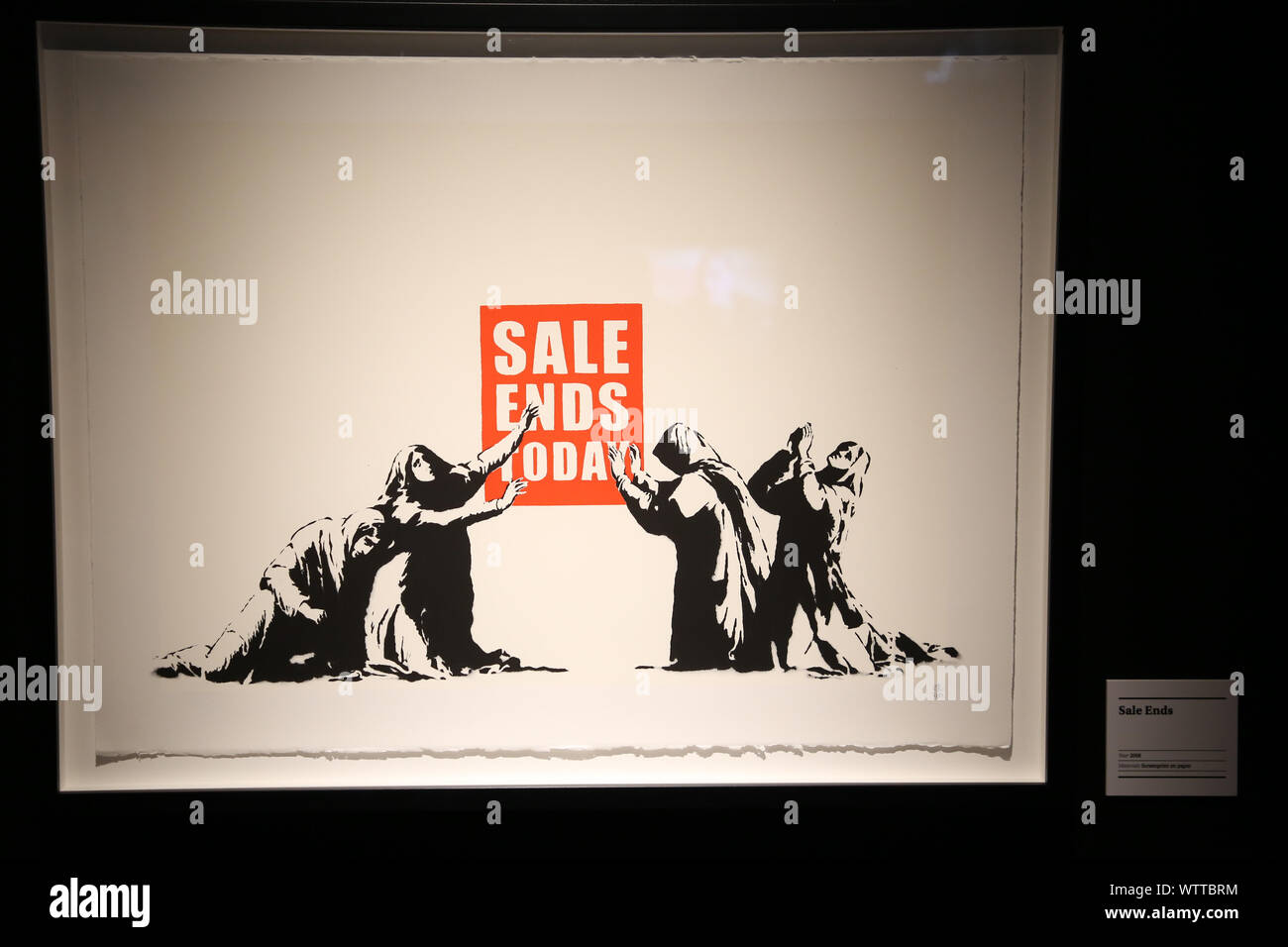 Sydney, Australie. 12 septembre 2019. L'ART DE BANKSY en vedette 80 travaux originaux associés à, sans doute, le plus intriguant et fameux artiste dans l'histoire moderne. Ces morceaux de propriété privée de l'œuvre de Banksy, : toiles, screenprints et sculptures. L'ART DE BANKSY a déjà suscité un enthousiasme lorsqu'il a visité Melbourne, Tel Aviv, Auckland, Toronto et Miami, et maintenant cette exposition unique s'agit de Sydney pour une saison. Crédit : Richard Milnes/Alamy Live News Banque D'Images