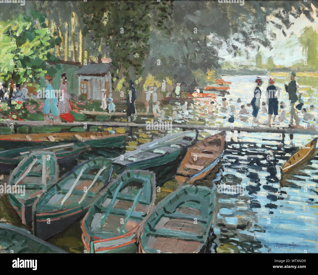 Baigneurs à la grenouillère par peintre impressionniste français Claude Monet à la National Gallery, Londres, UK Banque D'Images