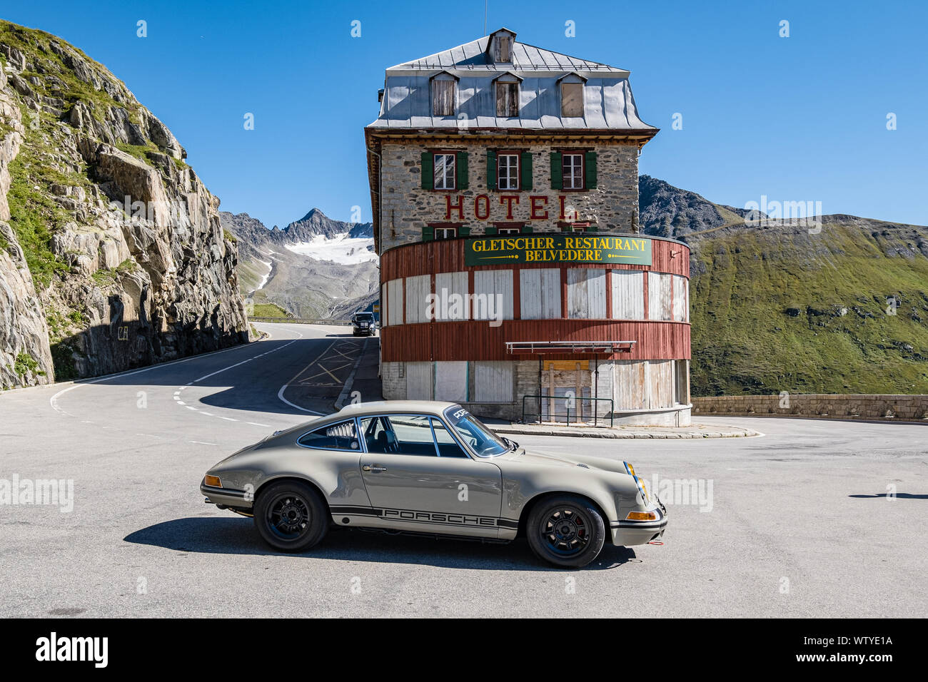 Hotel Belvedere, Furka, Valais, Suisse, glacier du Rhône Photo Stock - Alamy