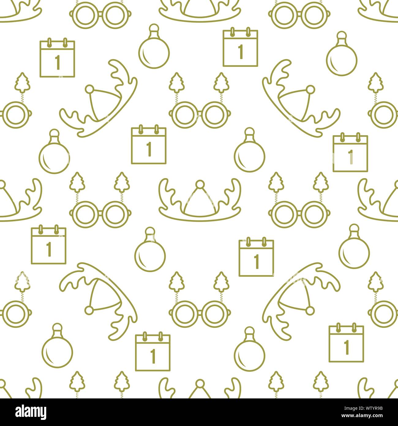 Bonne année 2020 Joyeux Noël, avec motif transparent vecteur des cornes de cerf, Boule de Noël, calendrier, les verres avec les arbres de Noël. Masquerade Party Illustration de Vecteur