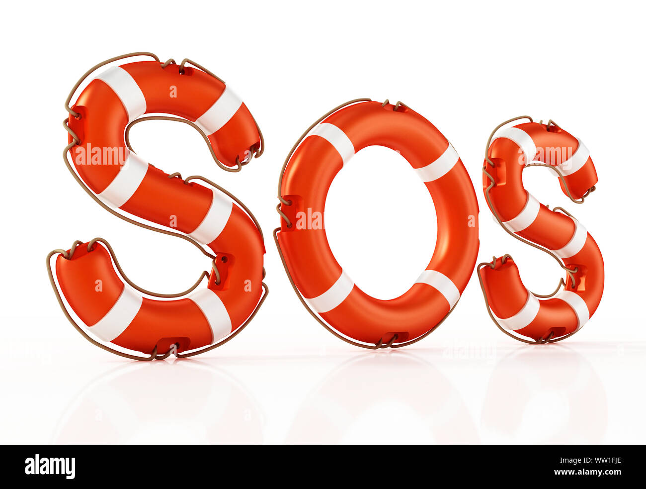 Mot SOS la vie avec des bouées. 3D illustration. Banque D'Images
