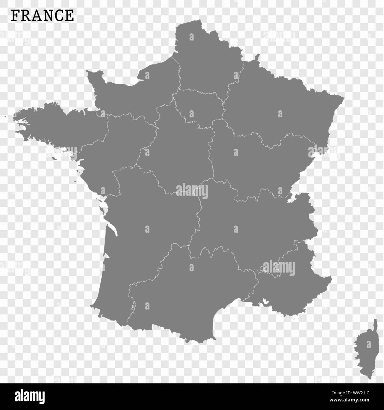 Carte de France de haute qualité avec des frontières des régions Image ...