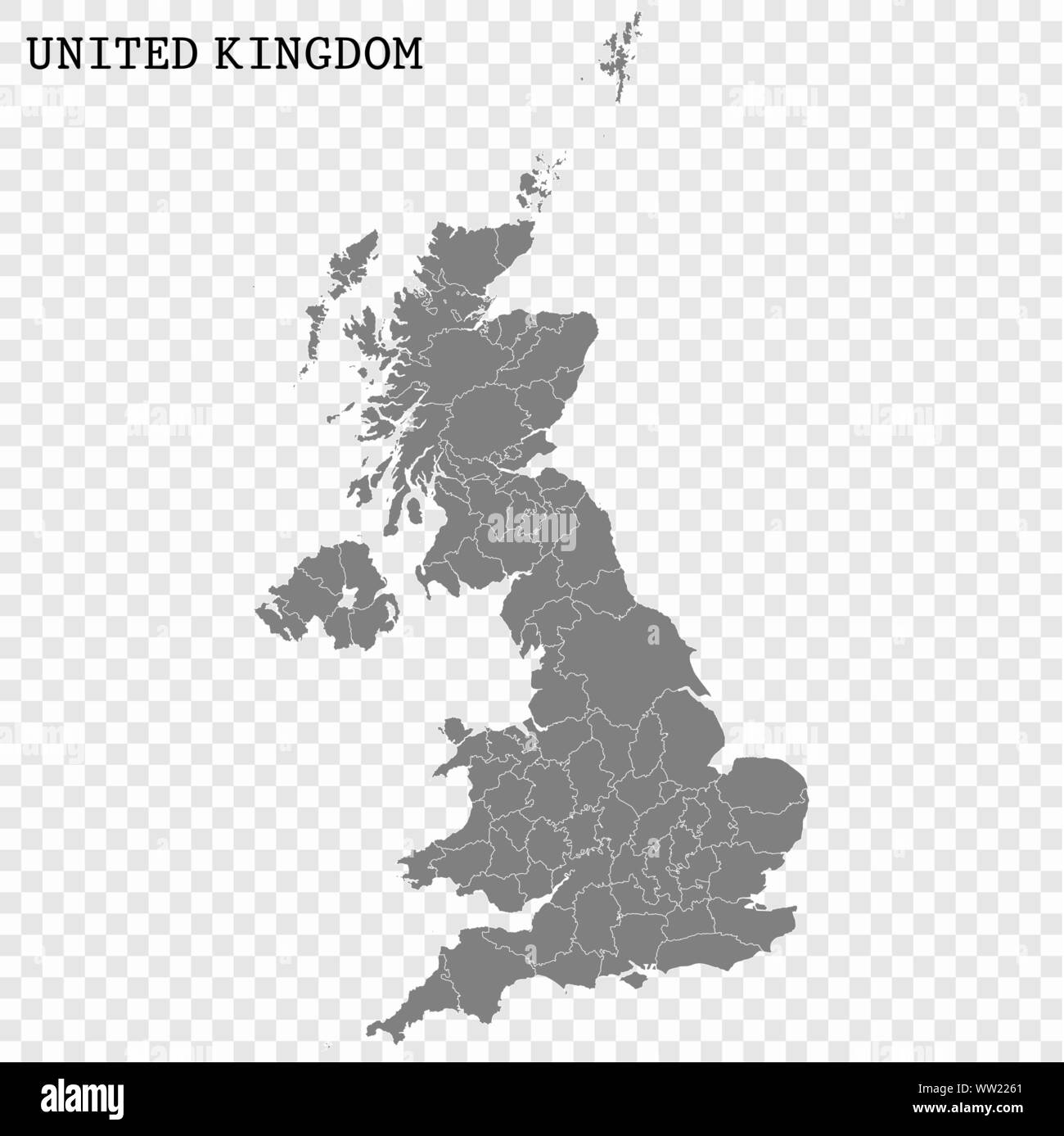 Carte de haute qualité du Royaume-Uni avec des frontières des régions Illustration de Vecteur