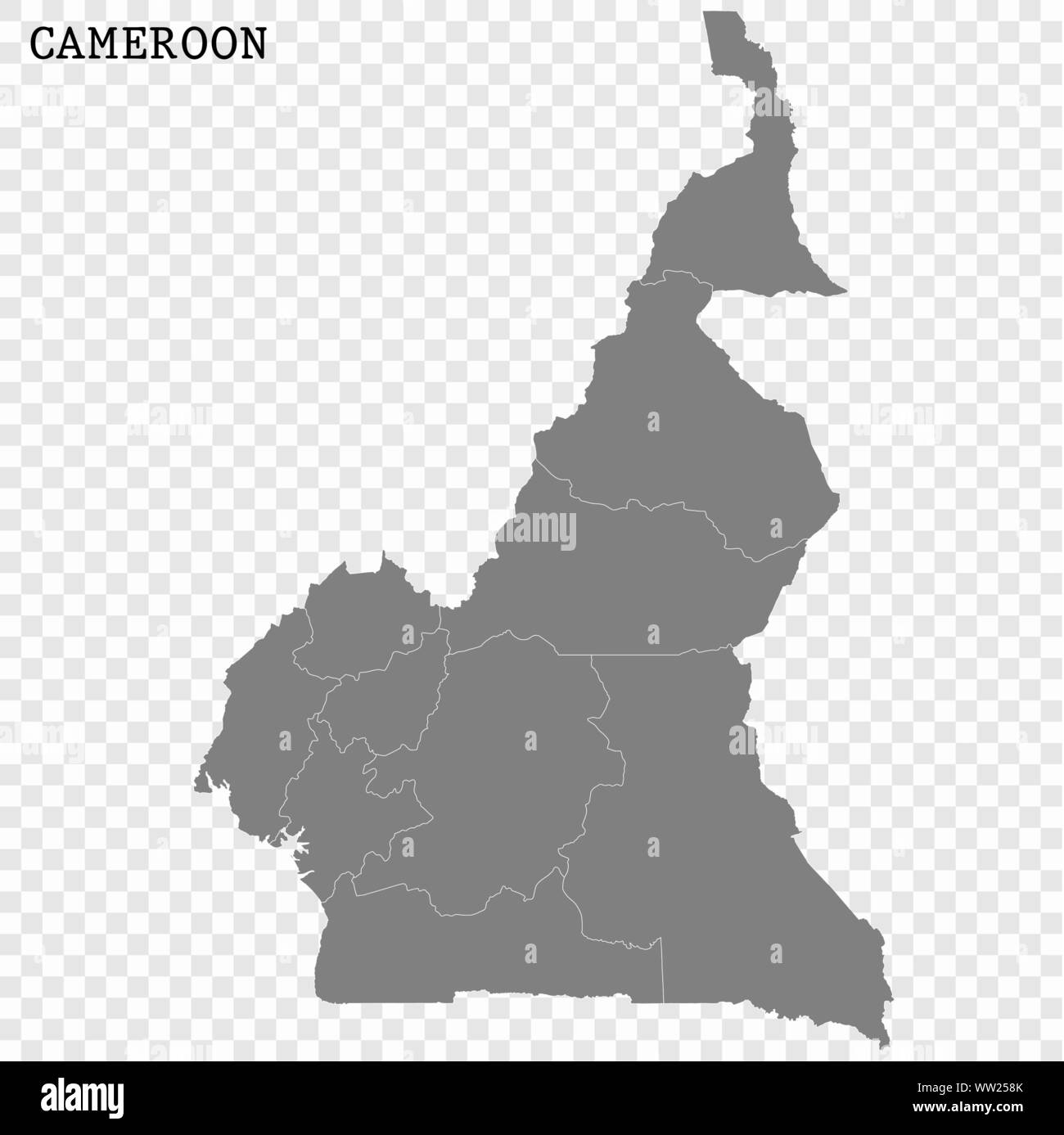 Carte du Cameroun de haute qualité avec des frontières des régions Illustration de Vecteur