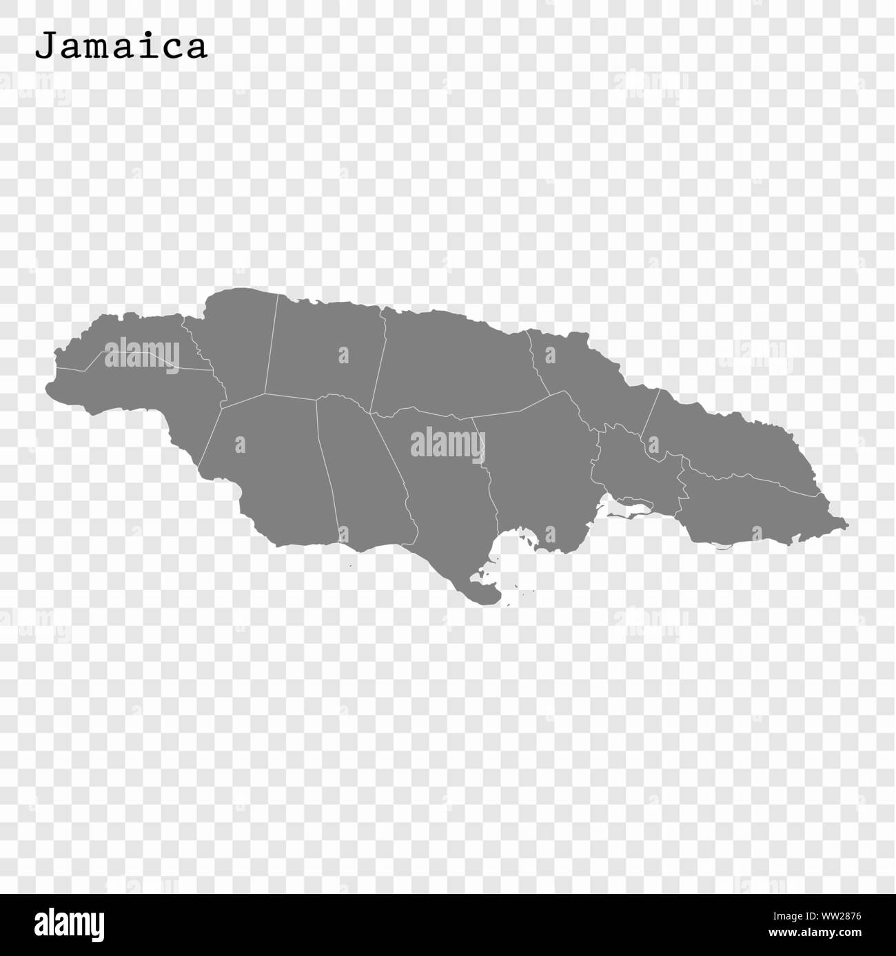 Carte de la Jamaïque de haute qualité avec des frontières des régions Illustration de Vecteur