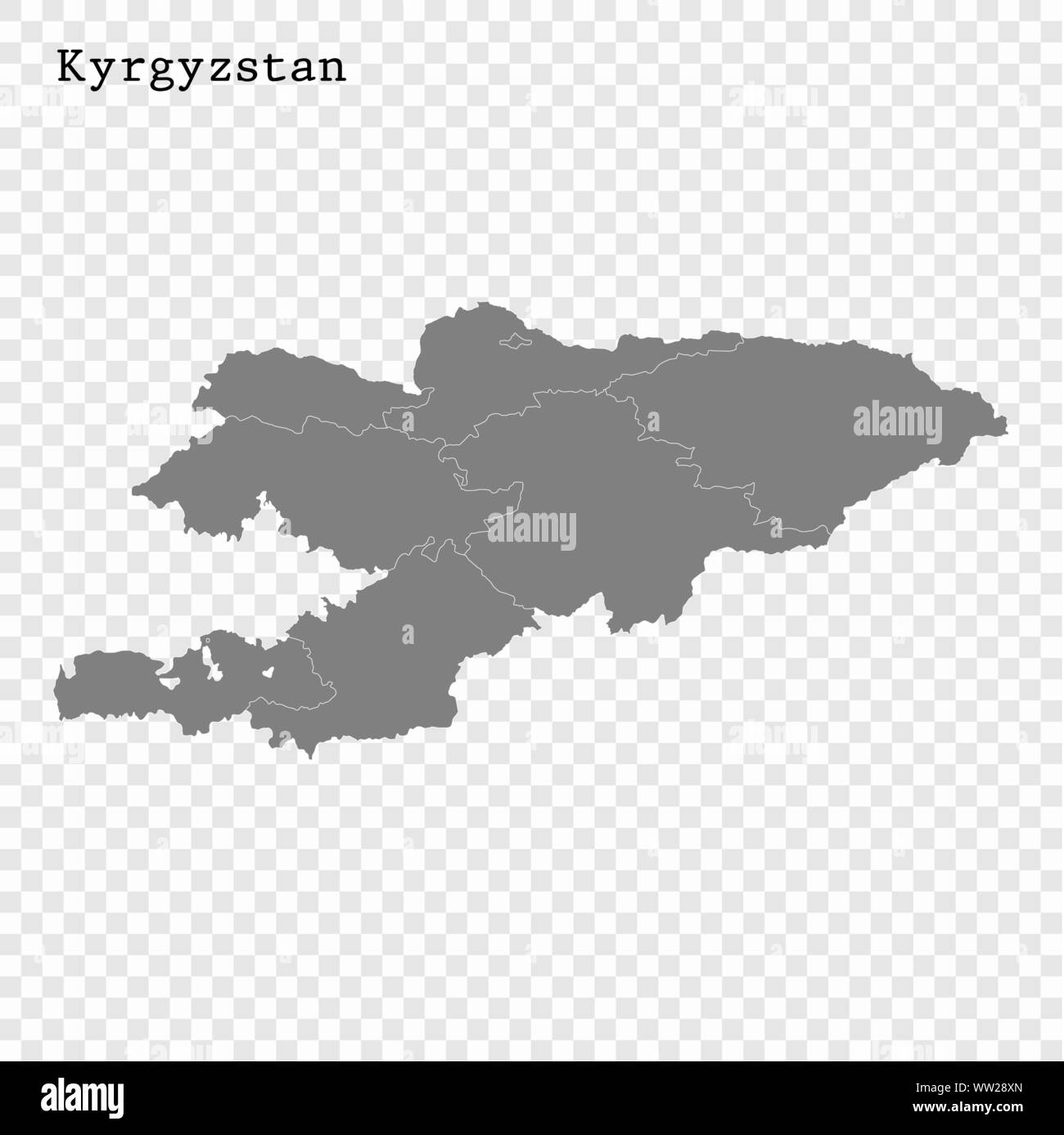 Carte du Kirghizistan de haute qualité avec des frontières des régions Illustration de Vecteur