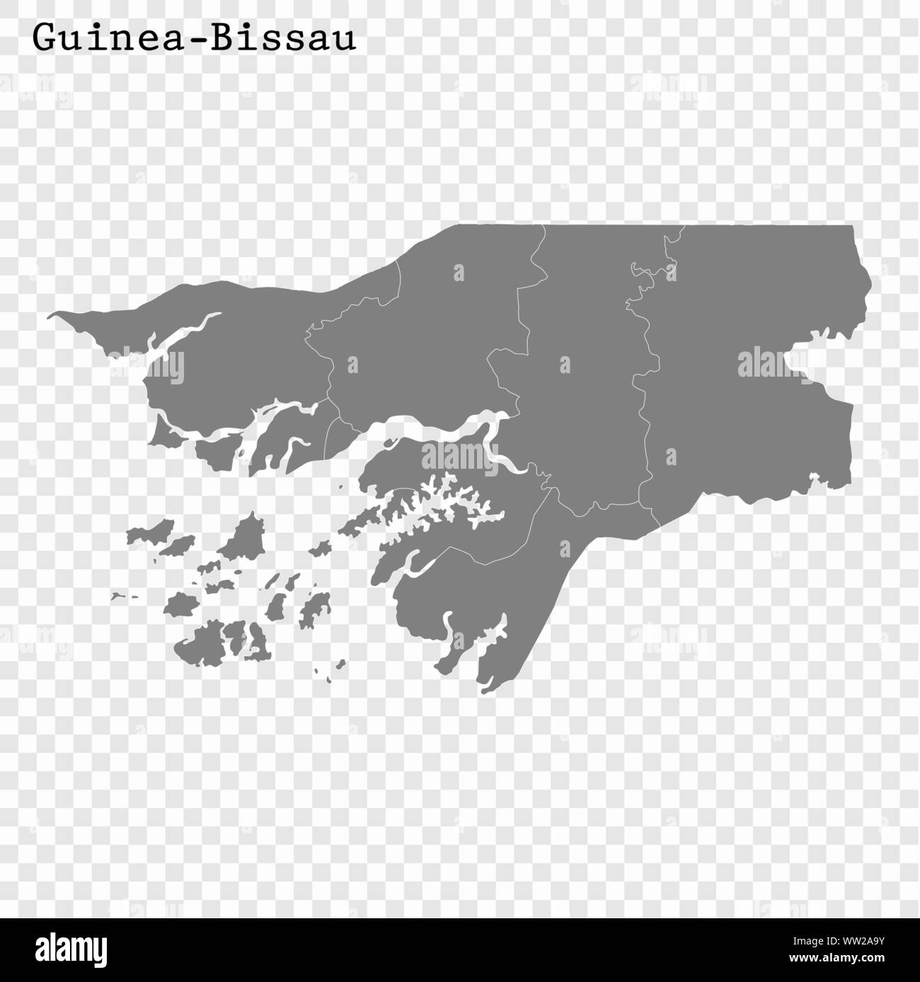 Carte de haute qualité de la Guinée-Bissau et les frontières des régions Illustration de Vecteur