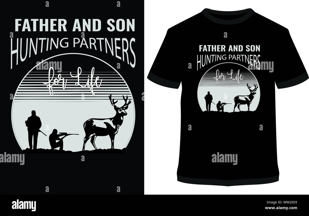 La chasse au chevreuil T Shirts, père et fils Hunter T-shirt design vector illustration, on peut utiliser pour l'étiquette, logo, affiche, autocollant ou l'impression pour le t-shirt Illustration de Vecteur