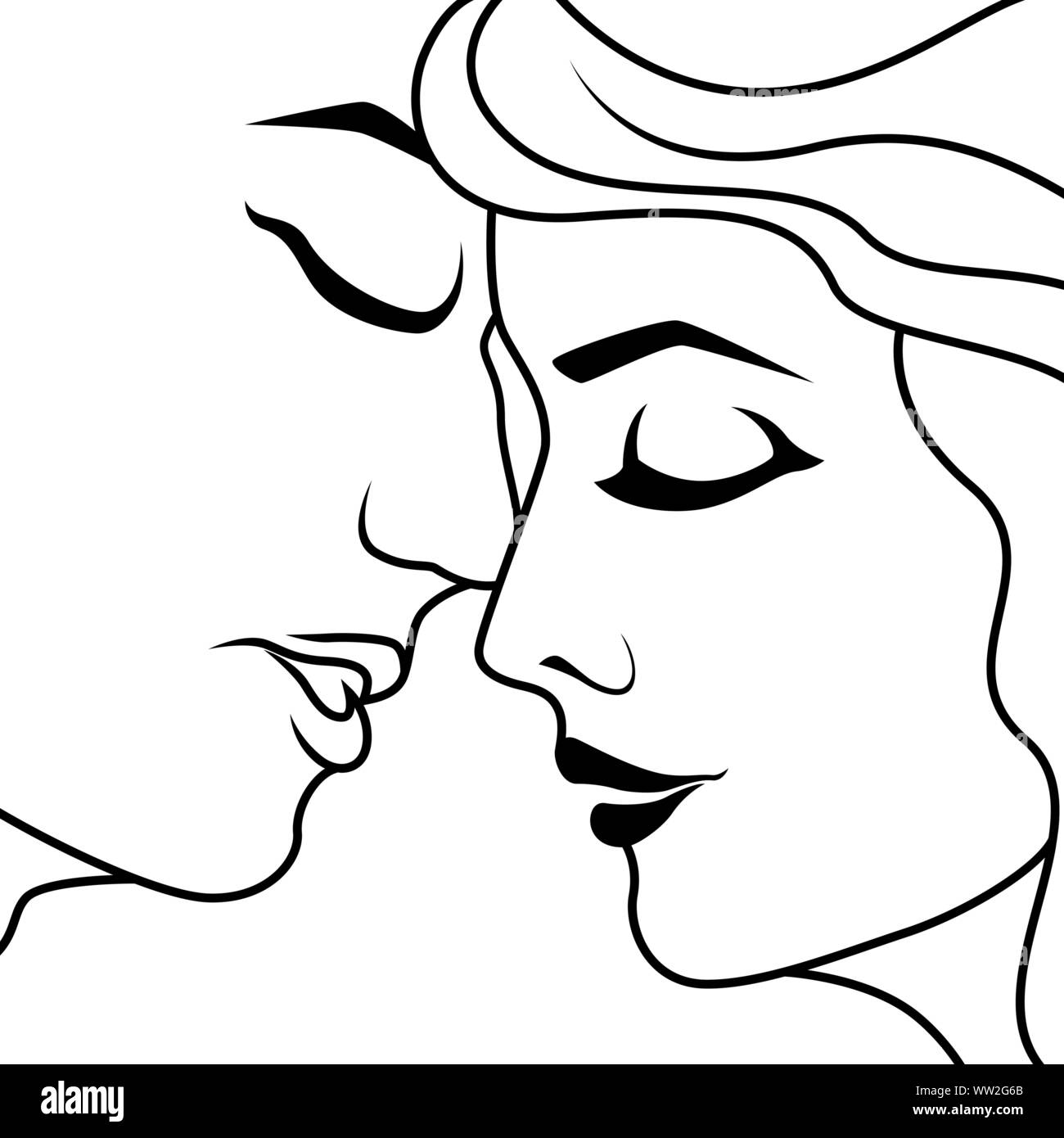 Résumé couple heureux dans l'instant avant de baiser, isolé sur fond blanc, dessin à la main contour vectoriel Illustration de Vecteur