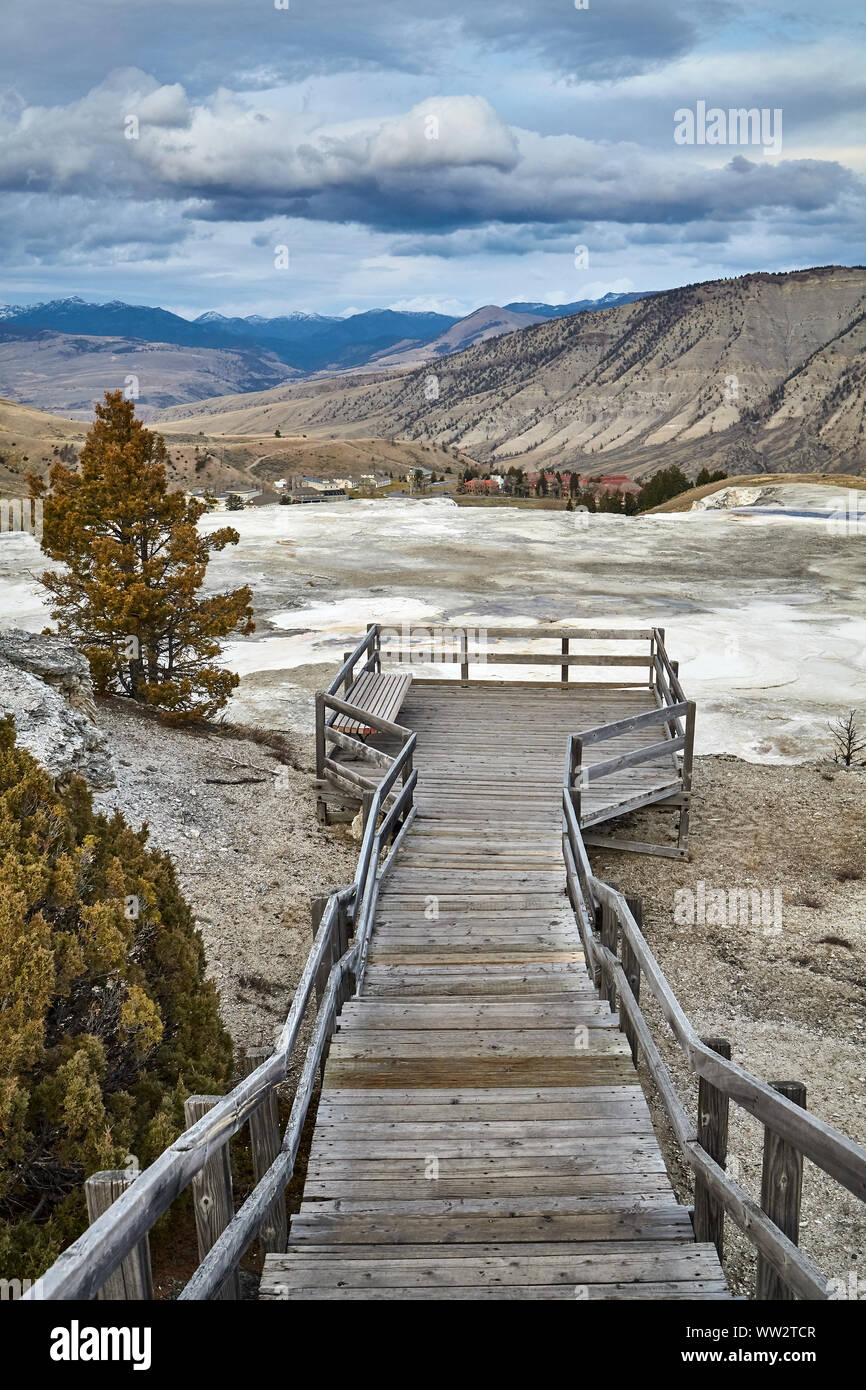 La plate-forme d'observation dans le Parc National de Yellowstone, Wyoming, USA. Banque D'Images