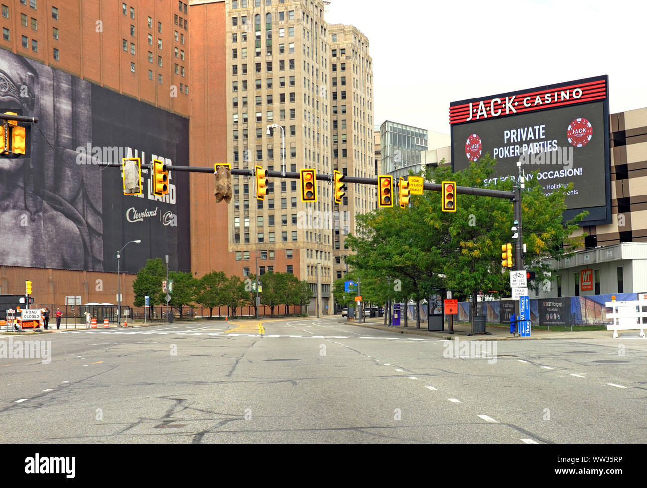 Une rue desolate dans le centre-ville de Cleveland, Ohio, États-Unis. Banque D'Images