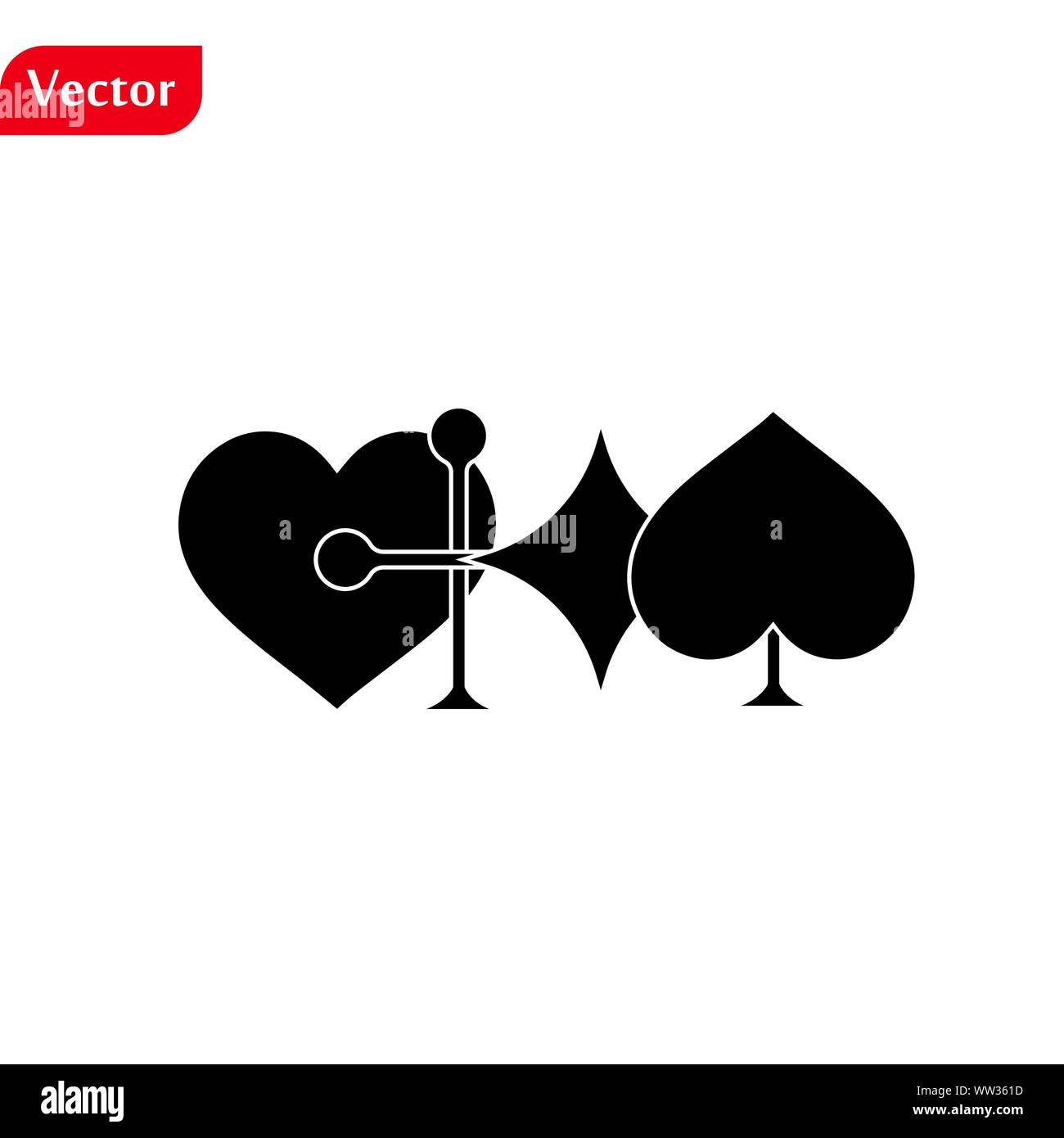 Combinaisons de cartes isolé sur blanc. Vector noir et rouge playing card suits spade, diamant, le coeur et le brochet. Illustration de Vecteur