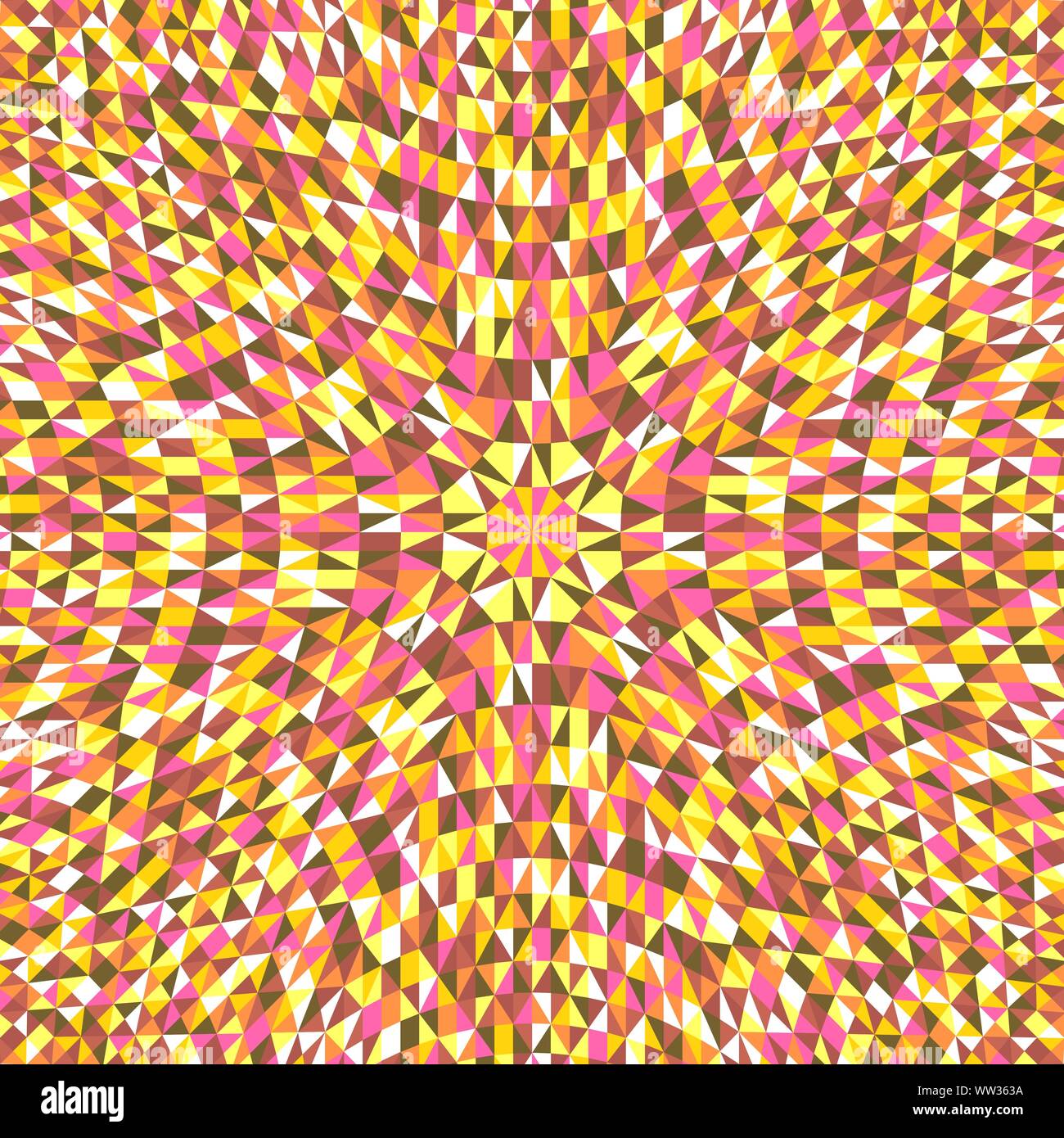 Sol carrelé ronde dynamique hypnotique abstract background mosaïque triangle - psychédélique graphique vectoriel circulaire polygonal avec différentes formes géométriques Illustration de Vecteur