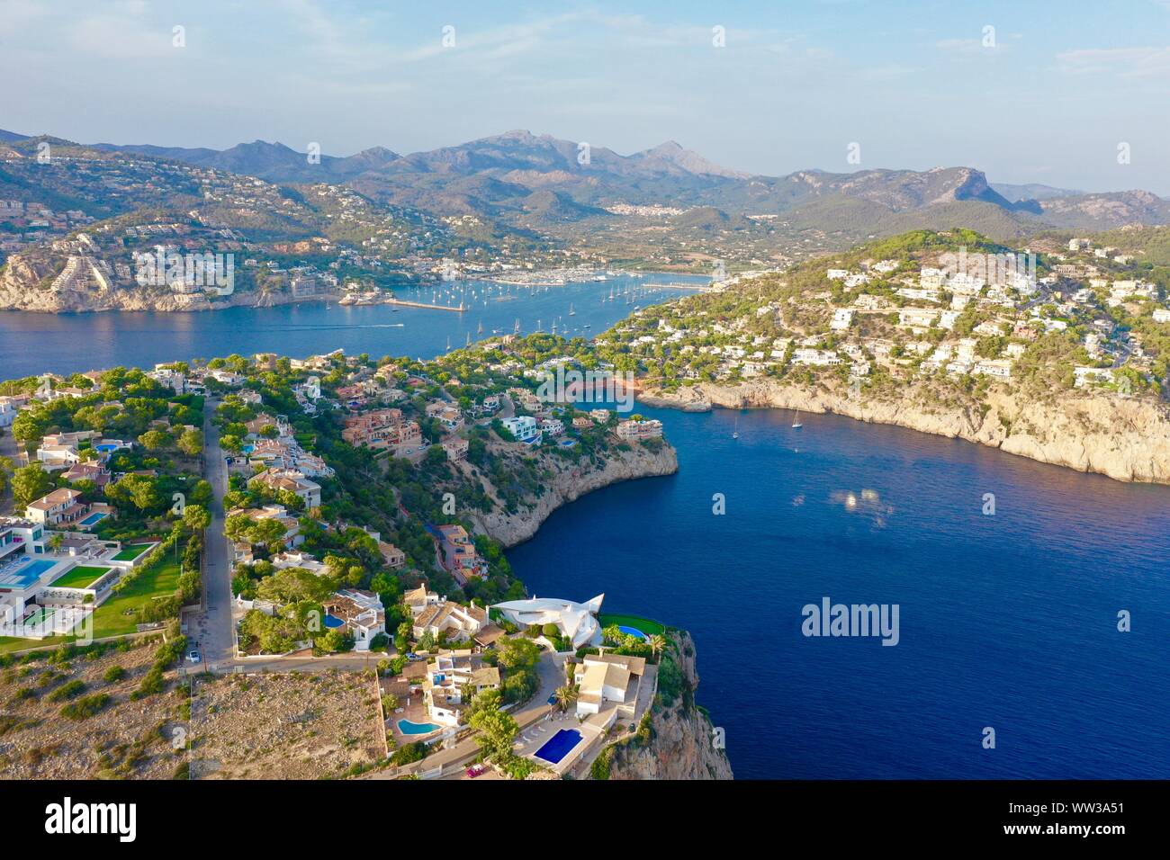 Port Andratx, vue aérienne d'Andratx, Mallorca , montagnes de Majorque Banque D'Images