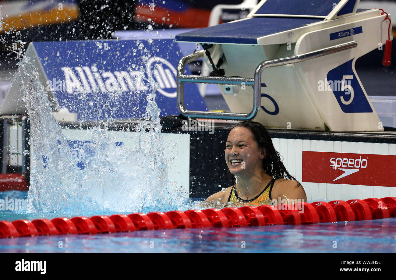 Alice la Grande-Bretagne célèbre remportant le Tai Women's 400m nage libre finale S8 pendant quatre jours du monde Para natation Championnats d'Allianz au Centre aquatique de Londres, Londres. Banque D'Images