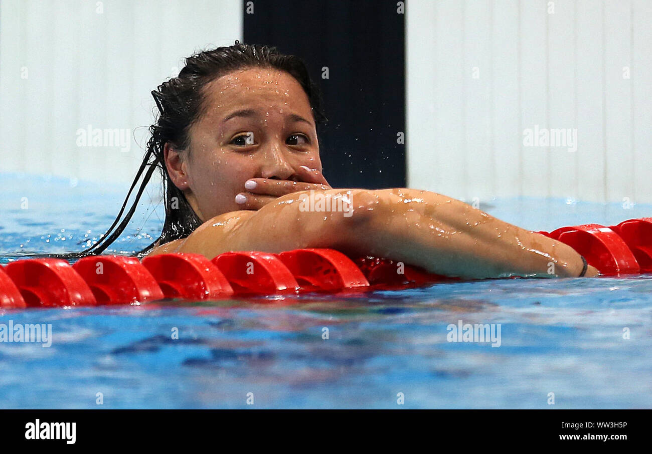Alice la Grande-Bretagne célèbre remportant le Tai Women's 400m nage libre finale S8 pendant quatre jours du monde Para natation Championnats d'Allianz au Centre aquatique de Londres, Londres. Banque D'Images