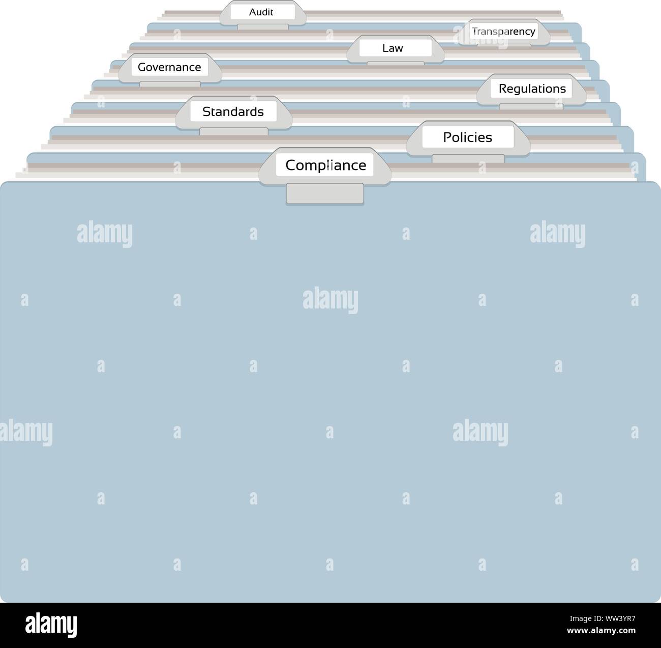 Les politiques de réglementation en conformité avec les normes et les dossiers de Fichiers texte autres bleu dépôt office Illustration de Vecteur