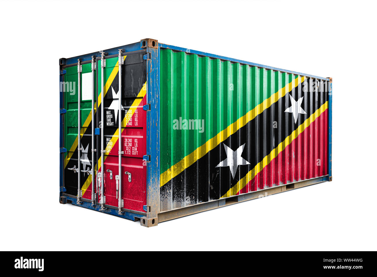 La notion de Saint Kitts et Nevis l'import-export, le transport de conteneurs et de la livraison des marchandises. Le transport de conteneur à la nation Banque D'Images
