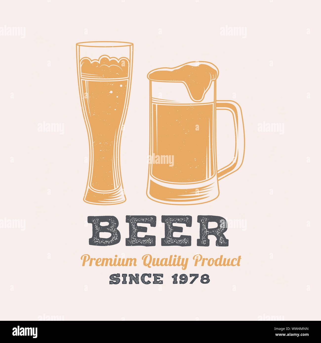 Création de badge rétro de la bière. Vector illustration. Vintage design pour restaurant, pub ou fast food business. Modèle pour les objets d'identité restaurant, l'emballage et menu Illustration de Vecteur