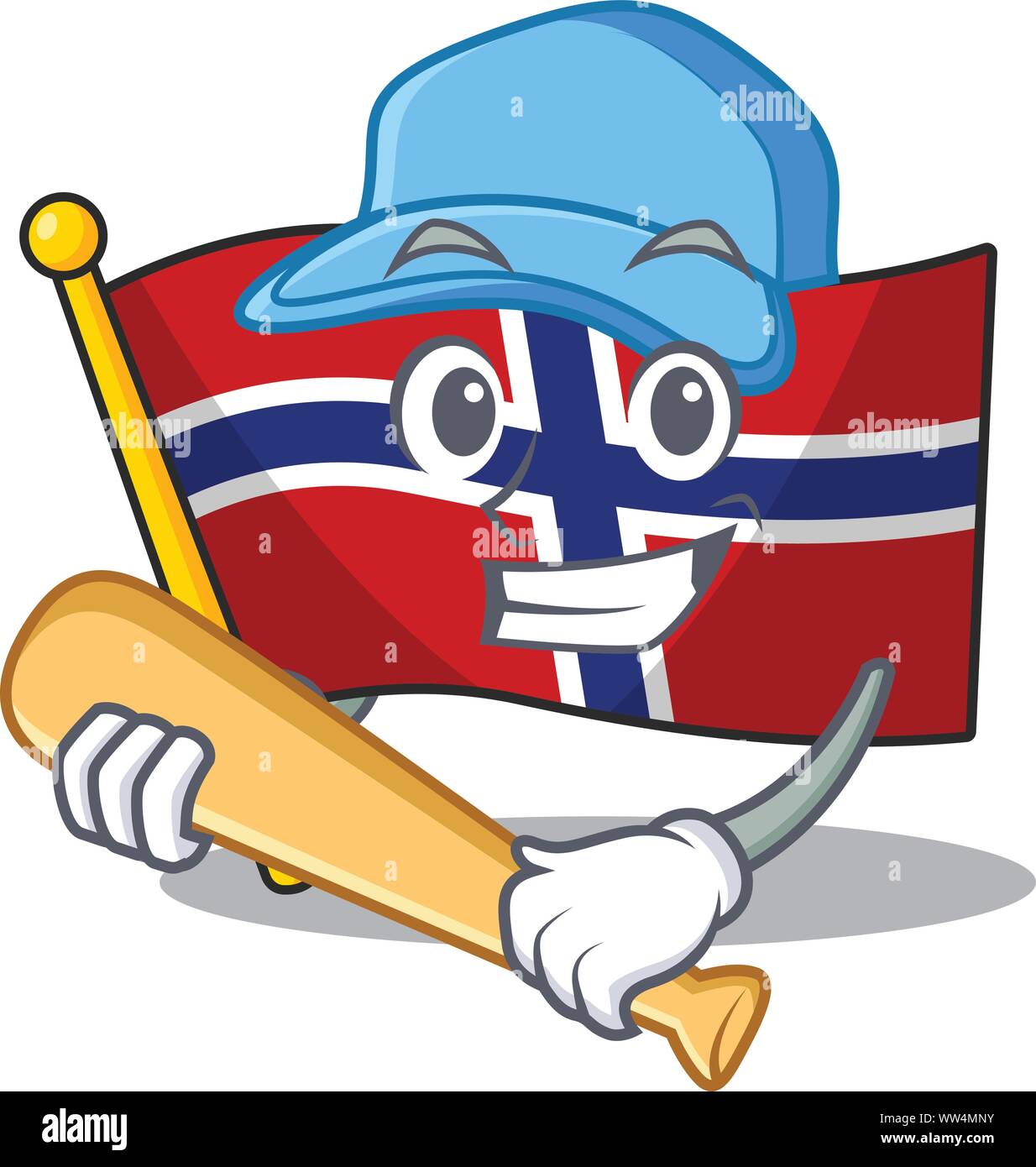 Jouer au baseball en forme de drapeau de la Norvège sur cartoon character Illustration de Vecteur