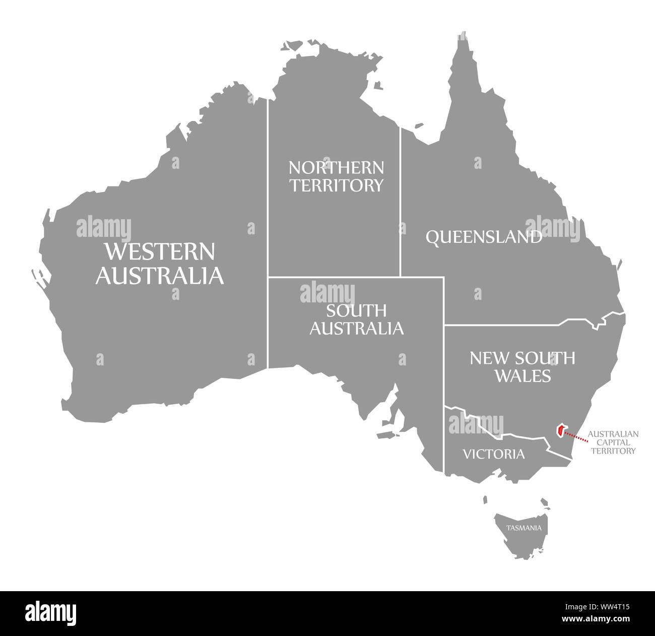 Territoire de la capitale australienne a mis en lumière rouge dans la carte de l'Australie Banque D'Images