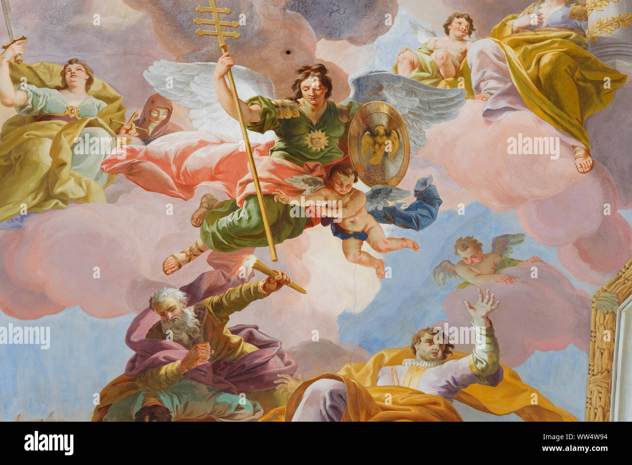 Fresque au plafond par Daniel Gran, dans le chœur, l'église de pèlerinage, Sonntagberg basilique Sainte Trinité et Saint Michel, Sonntagberg, Mostviertel, Basse Autriche, Autriche Banque D'Images Fresque au plafond par Daniel Gran, dans le chœur, l'église de pèlerinage, Sonntagberg basilique Sainte Trinité et Saint Michel, Sonntagberg, Mostviertel, Basse Autriche, Autriche Banque D'Images