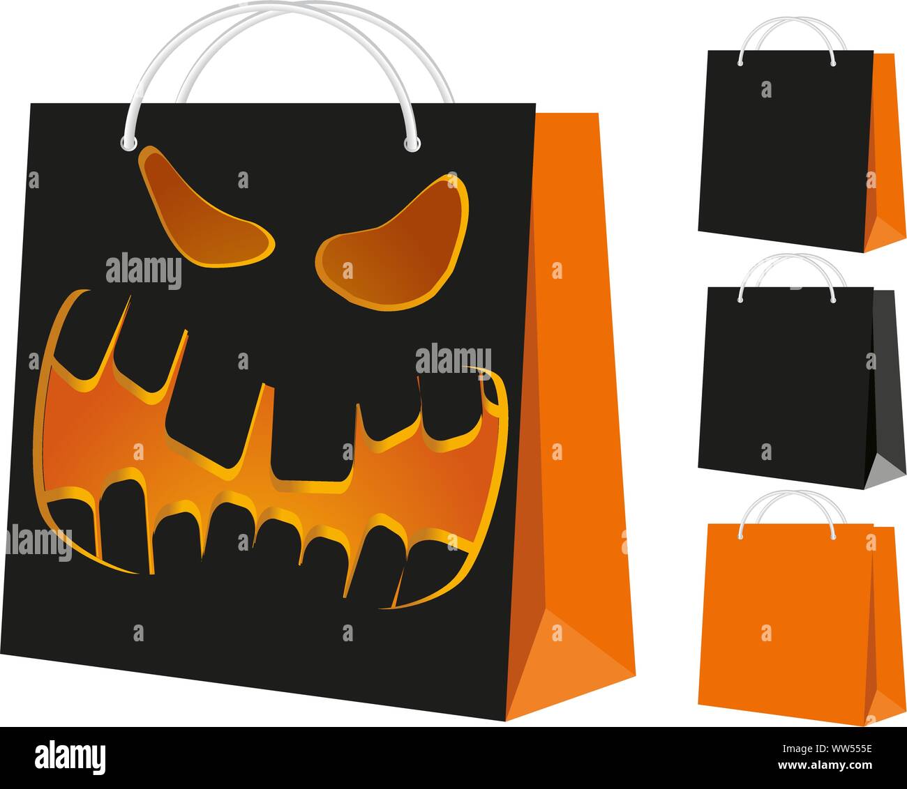 Ensemble de sacs de magasinage : noir et orange, et avec le modèle de l'Halloween, vector illustration Illustration de Vecteur