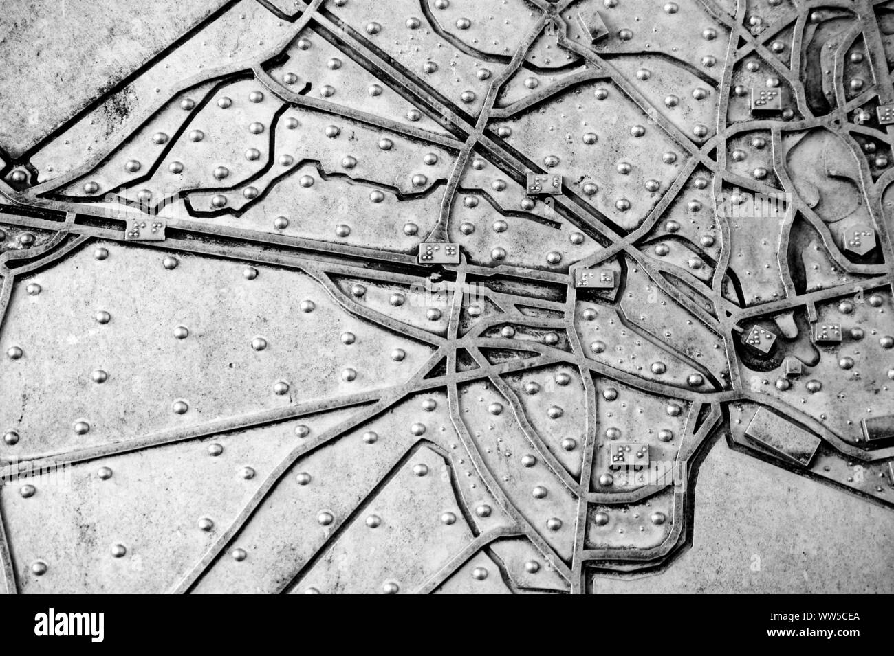 Le modèle pour les aveugles d'un parc paysage avec des bâtiments unique et plan routier, Banque D'Images