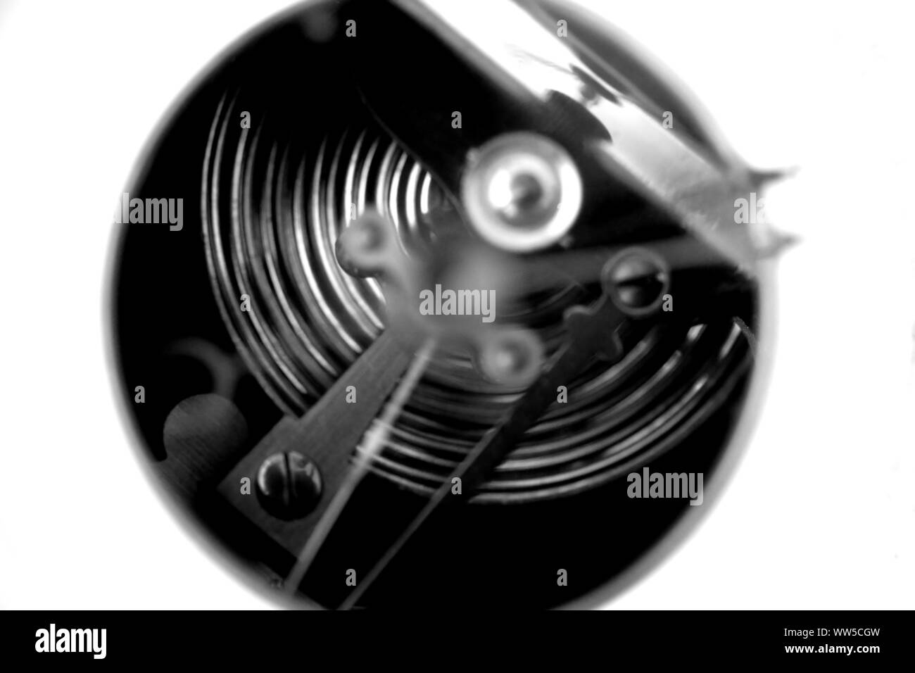 Vue d'en haut sur l'intérieur d'une ancienne jauge de mesure, hygromètre, Banque D'Images