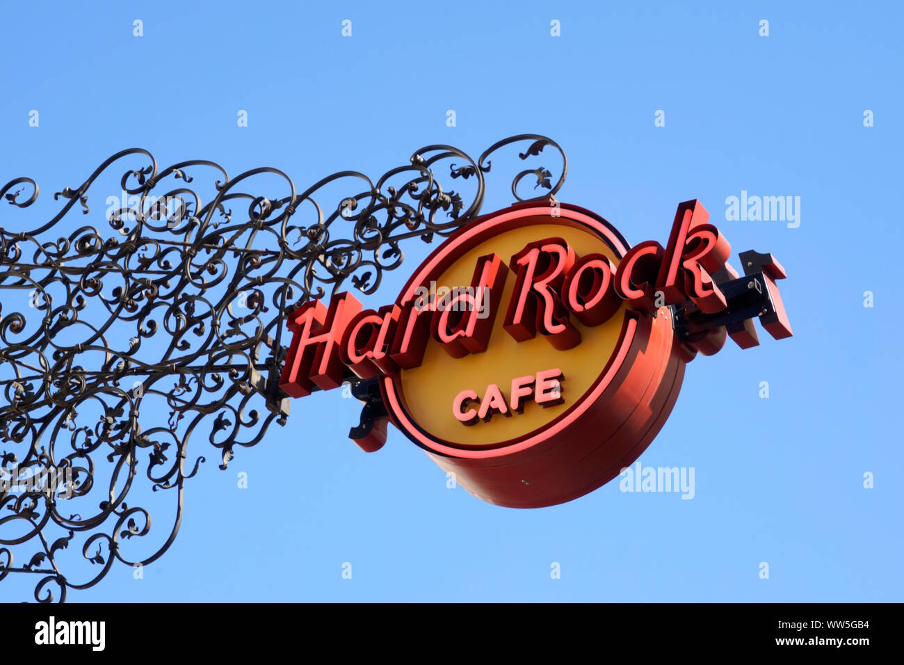 Hard Rock Cafe, le logo à une façade, Munich Banque D'Images