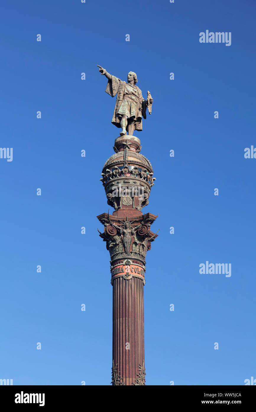 Colonne de Columbus, un monument Colom, Placa del portal de la Pau, Barcelone, Catalogne, Espagne Banque D'Images