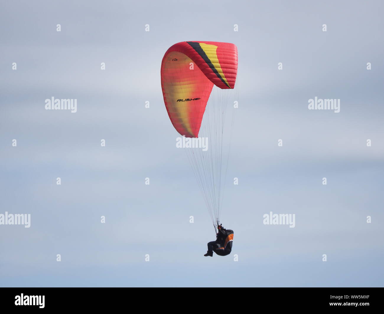 Minster sur Mer, Kent, UK. 13 Septembre, 2019. Météo France : un après-midi chaud et ensoleillé à Minster sur Mer, Kent aux parapentistes profitent de l'ascendance thermique hors de Minster falaises. Credit : James Bell/Alamy Live News Banque D'Images