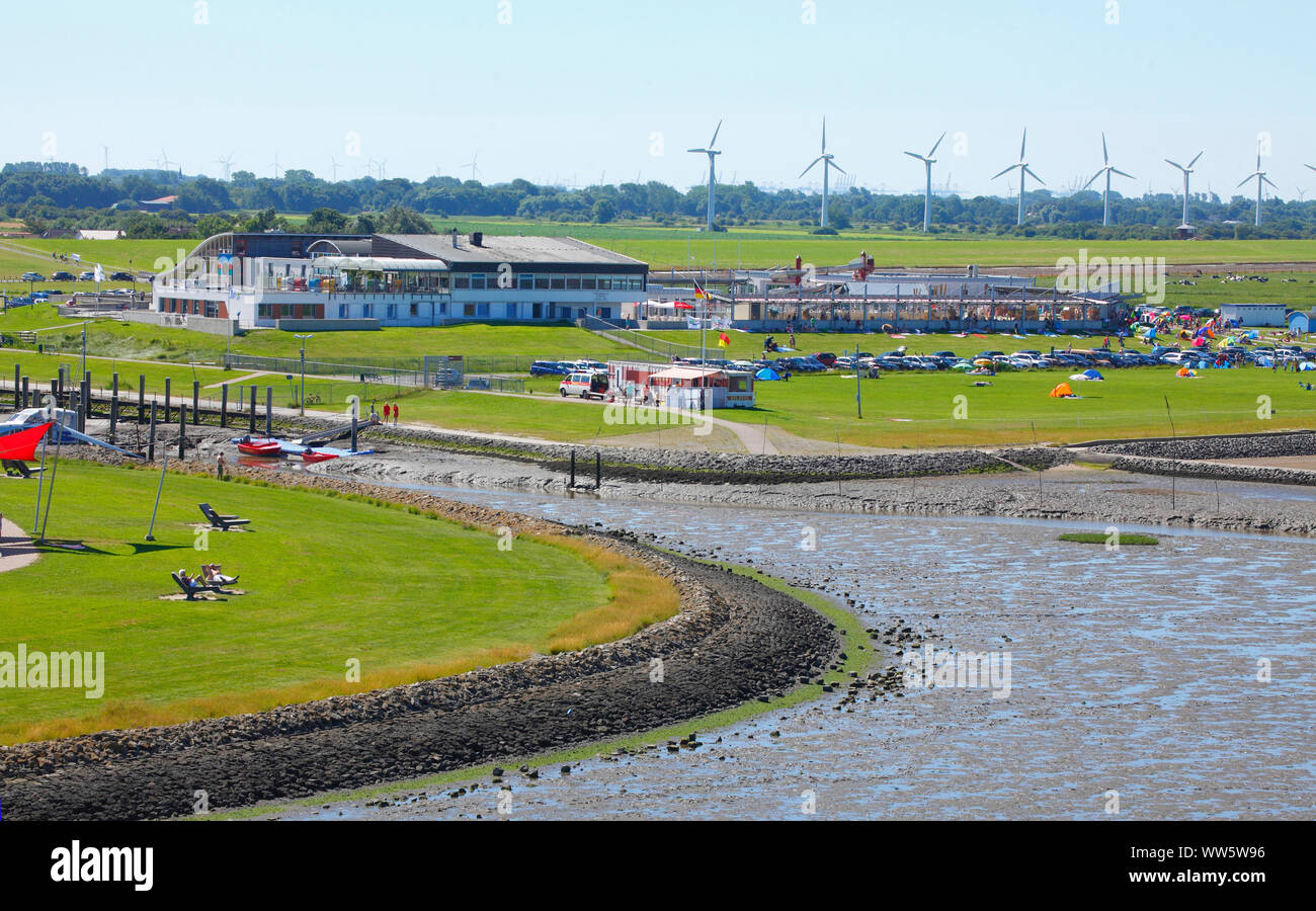 Vue du phare sur Obereversand Kragerø, Dorum, Basse-Saxe, Allemagne, Europe Banque D'Images
