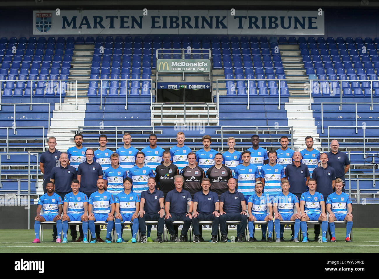 Mantel Krimpen wenkbrauw ZWOLLE, 13-09-2019, ,, l'Eredivisie Photocall PEC Zwolle , saison 2019 /  2020 1 van Rij, naar rechts : liens Jacco van Olst, Reza Ghoochannejhad,  Pelle Clement, Lennart tes, Darryl Lachman, Mike van