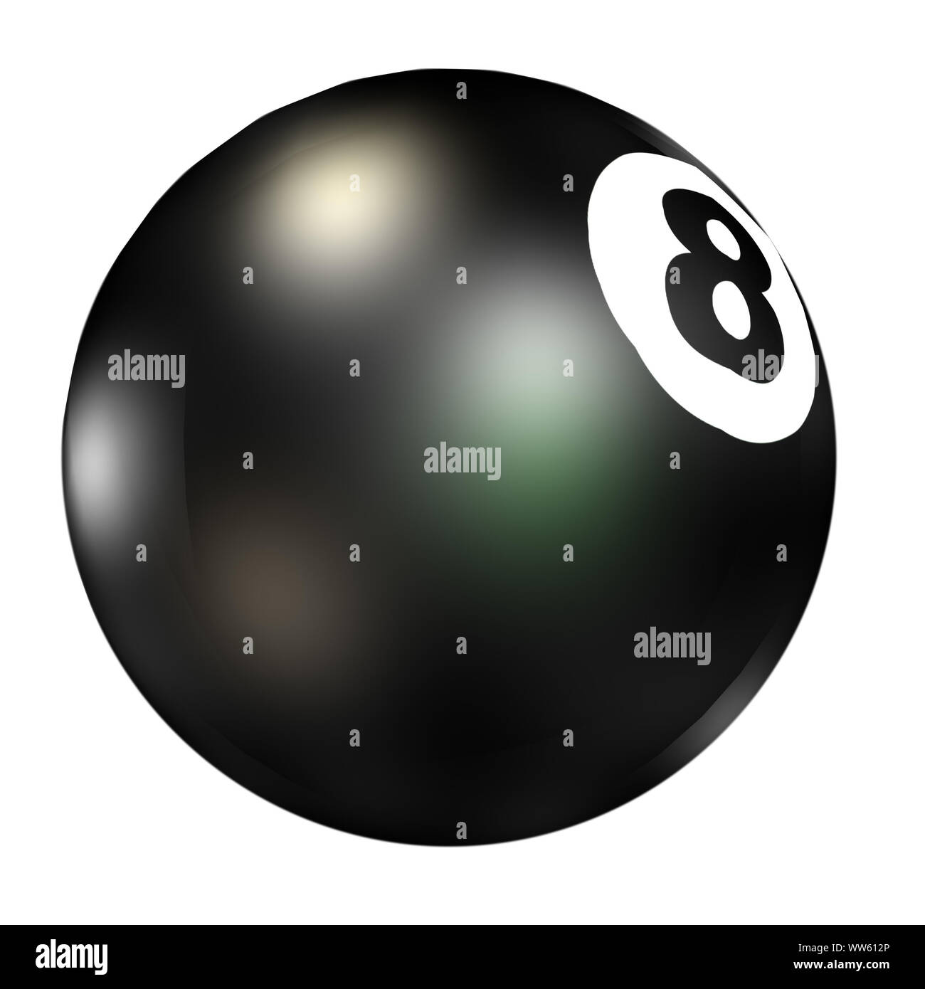 Illustration d'un rendu numérique Magic Ball 8 sur fond blanc. Banque D'Images