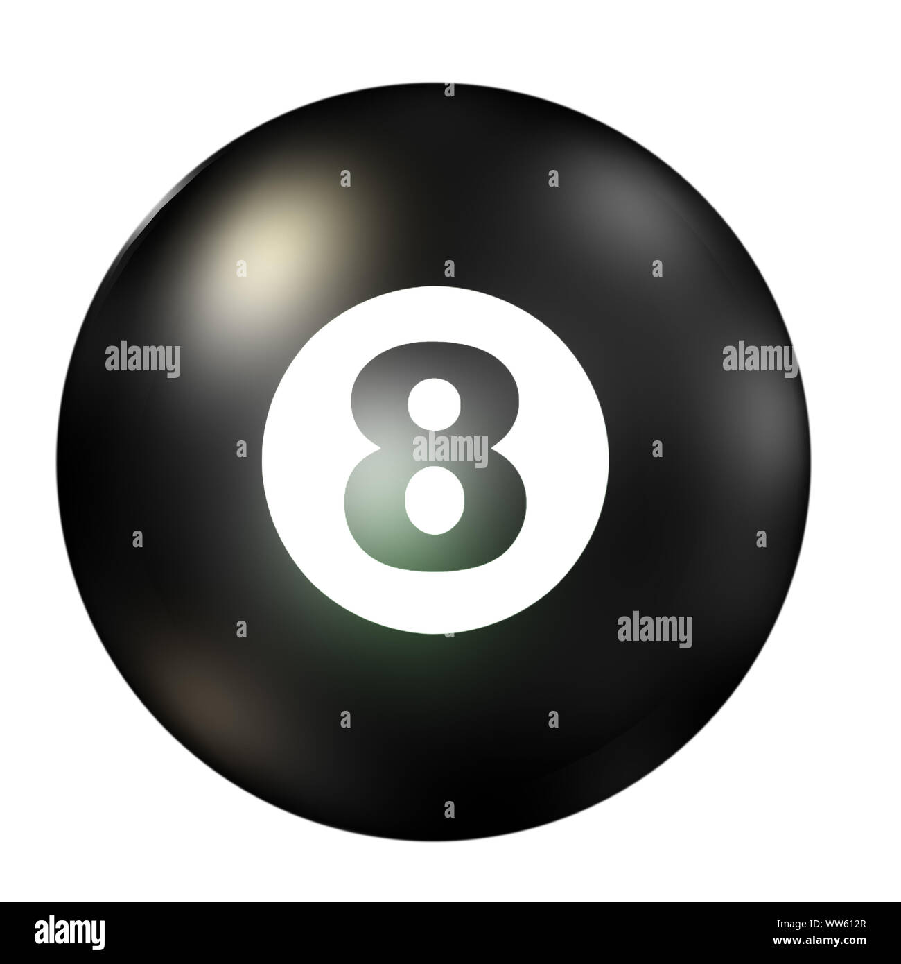 Illustration d'un rendu numérique Magic Ball 8 sur fond blanc. Banque D'Images