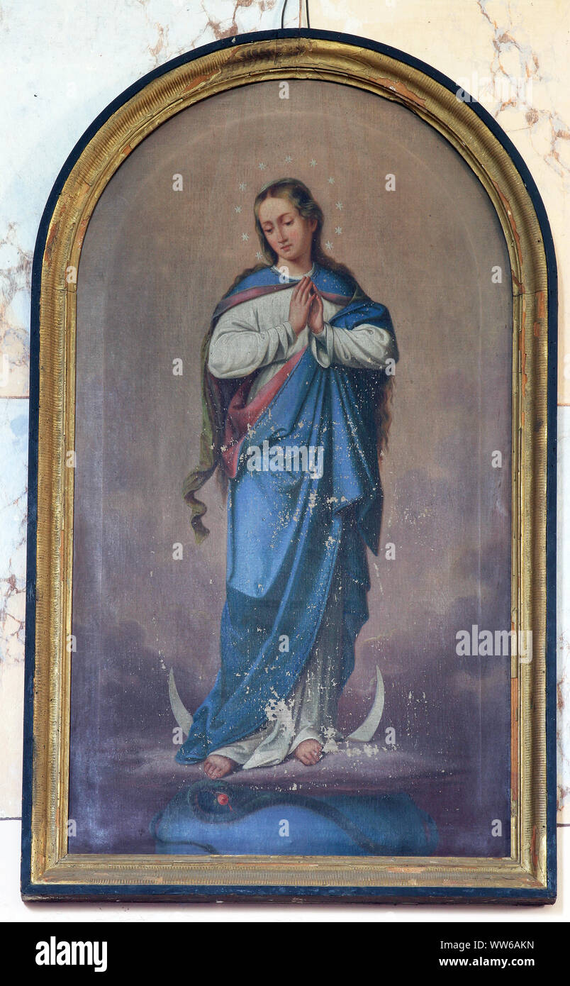 Vierge Marie, retable de l'église du Saint Maximilien dans - Bregi, Croatie Banque D'Images