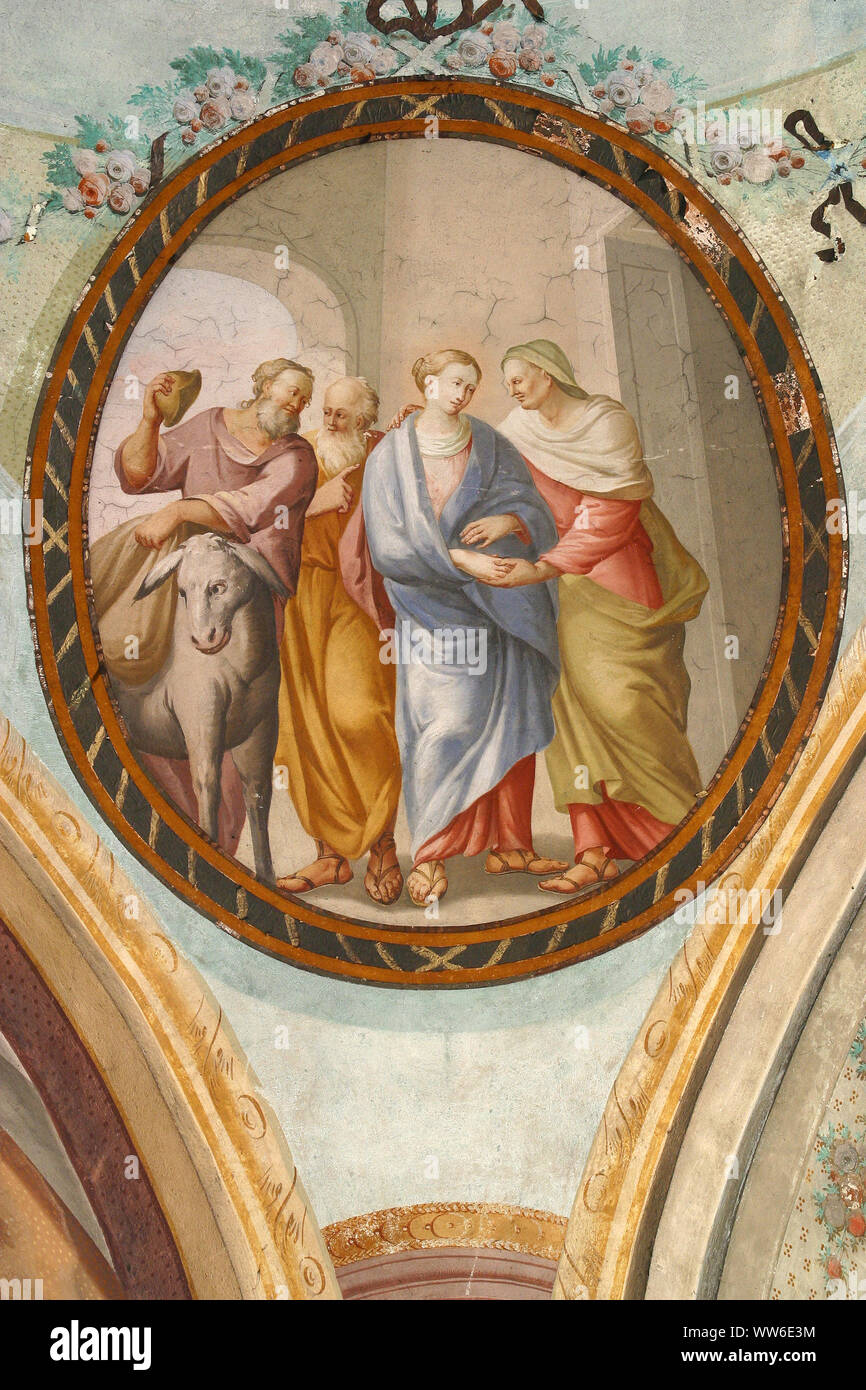 Visitation de la Vierge Marie, la fresque de plafond de l'église Saint Jean le Baptiste à Zagreb, Croatie Banque D'Images