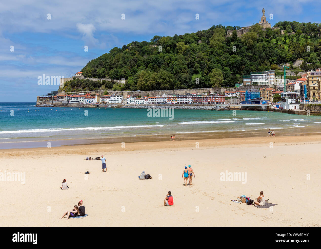 La plage de la Concha, San Sebastian, Province du Guipuzcoa, Pays Basque, Espagne. Banque D'Images