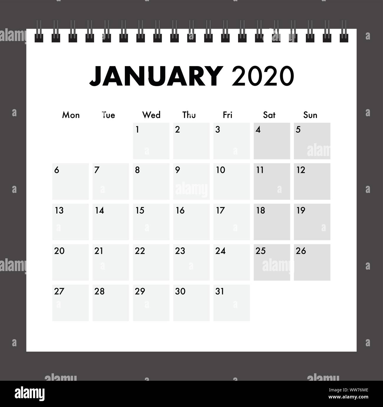 Un calendrier 2020 avec bind fil Illustration de Vecteur