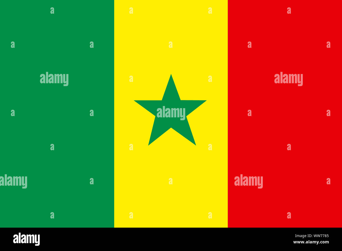Un drapeau Sénégal illustration fond vert jaune rouge vert star Banque D'Images