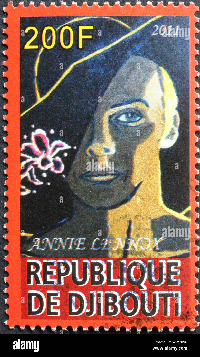 Portrait d'Annie Lennox sur timbre-poste Banque D'Images